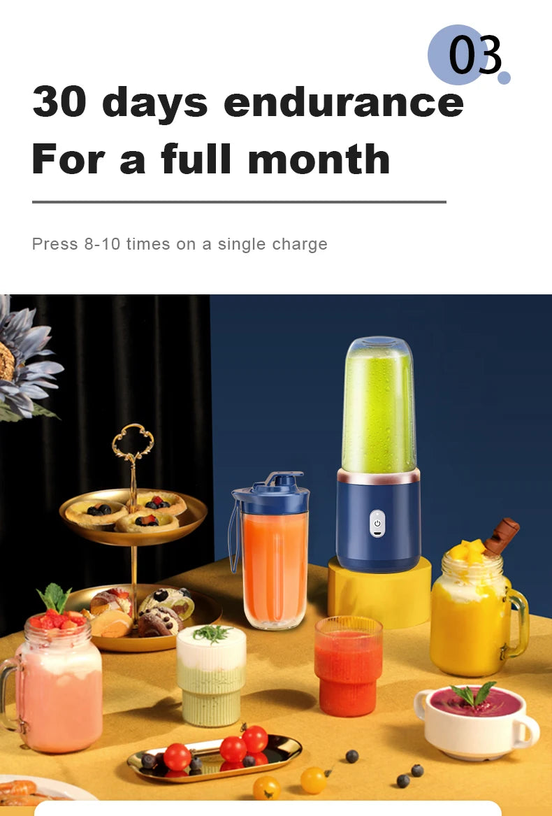 Portable Juicer Cup Smoothie Blender 6 Blade Blender Bottle Household Fruit Juicer Cup USB Rechargeable Juicer Kitchen Tool
