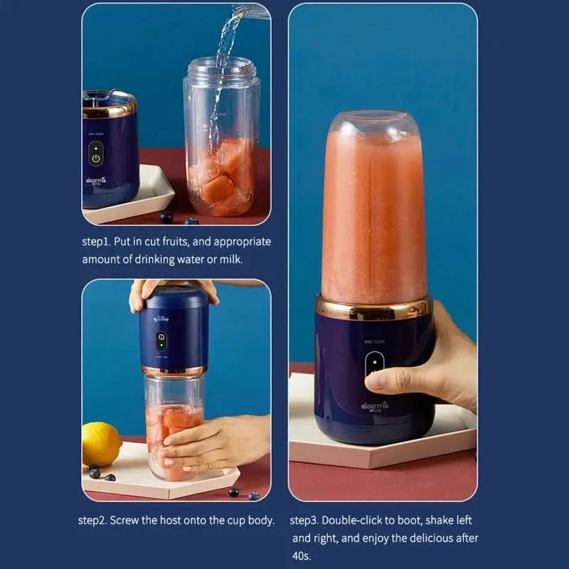 Portable Juicer Cup Smoothie Blender 6 Blade Blender Bottle Household Fruit Juicer Cup USB Rechargeable Juicer Kitchen Tool