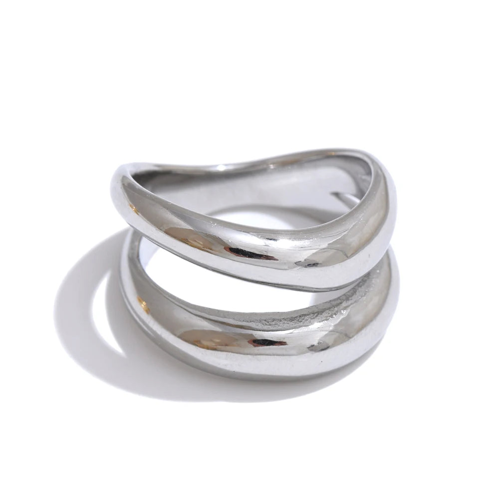Yhpup 6789# Stainless Steel Metal Double Layer Geometric Cast High Quality Ring Water Resistant Texture Fashion Daily Jewelry