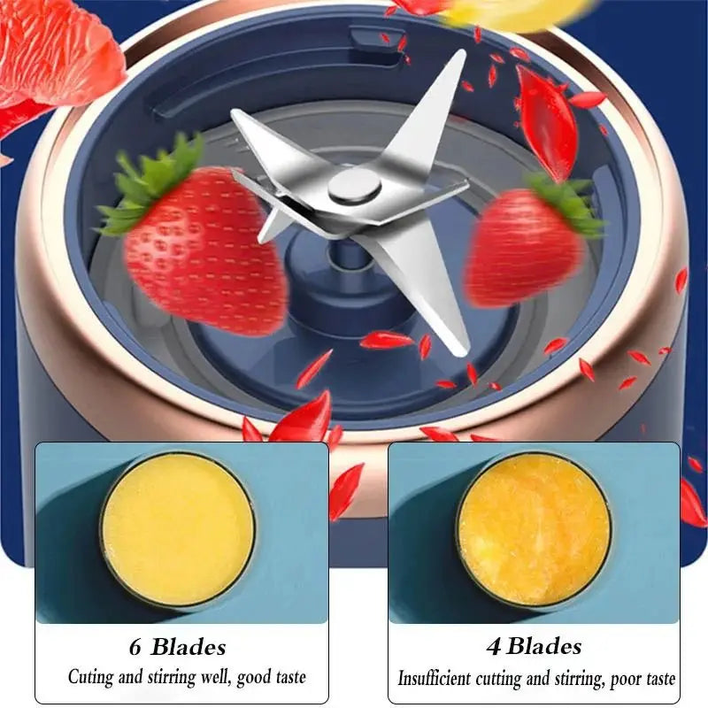 Portable Juicer Cup Smoothie Blender 6 Blade Blender Bottle  Household Fruit Juicer Cup USB Rechargeable Juicer Kitchen Tool